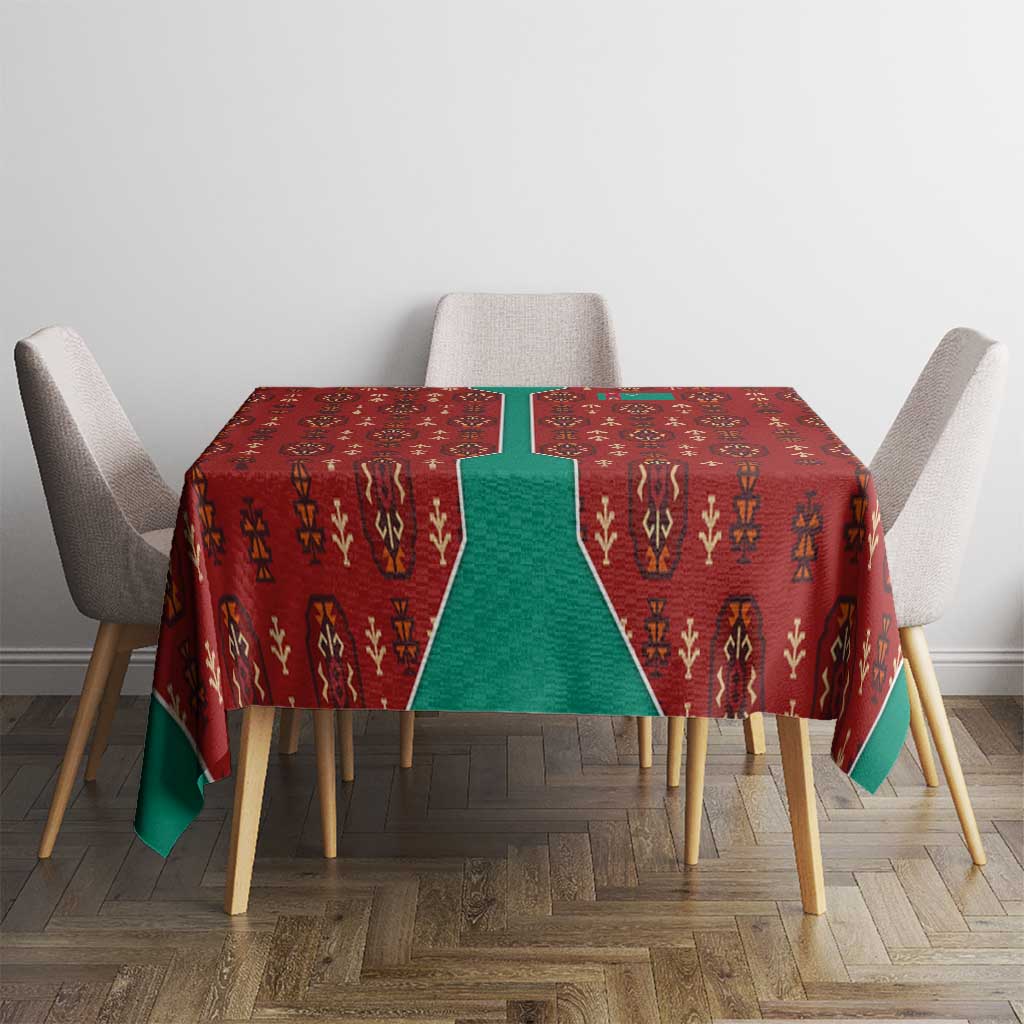 Turkmenistan Traditional Carpet Pattern Tablecloth with National Flag