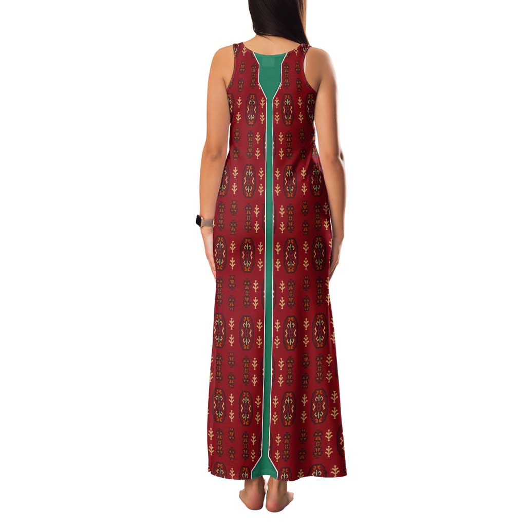 Turkmenistan Traditional Carpet Pattern Tank Maxi Dress with National Flag