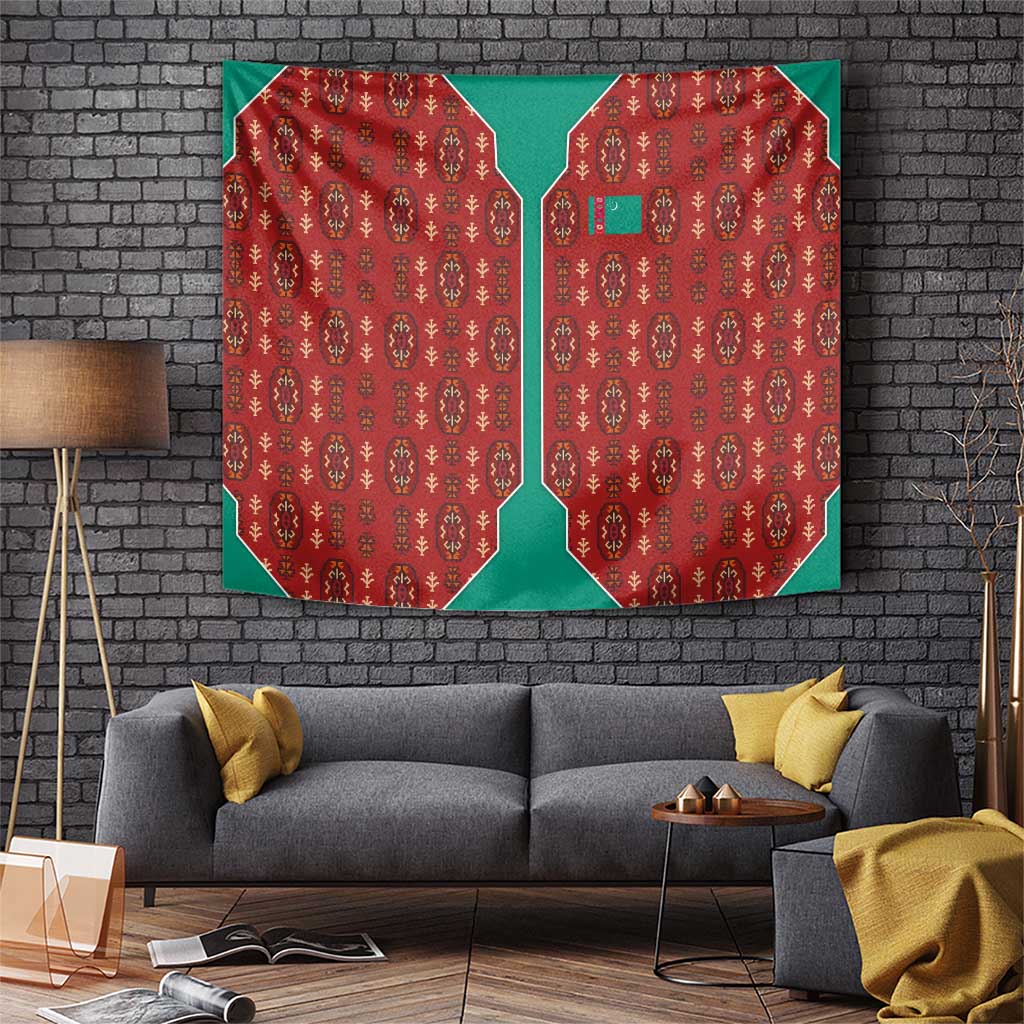 Turkmenistan Traditional Carpet Pattern Tapestry with National Flag