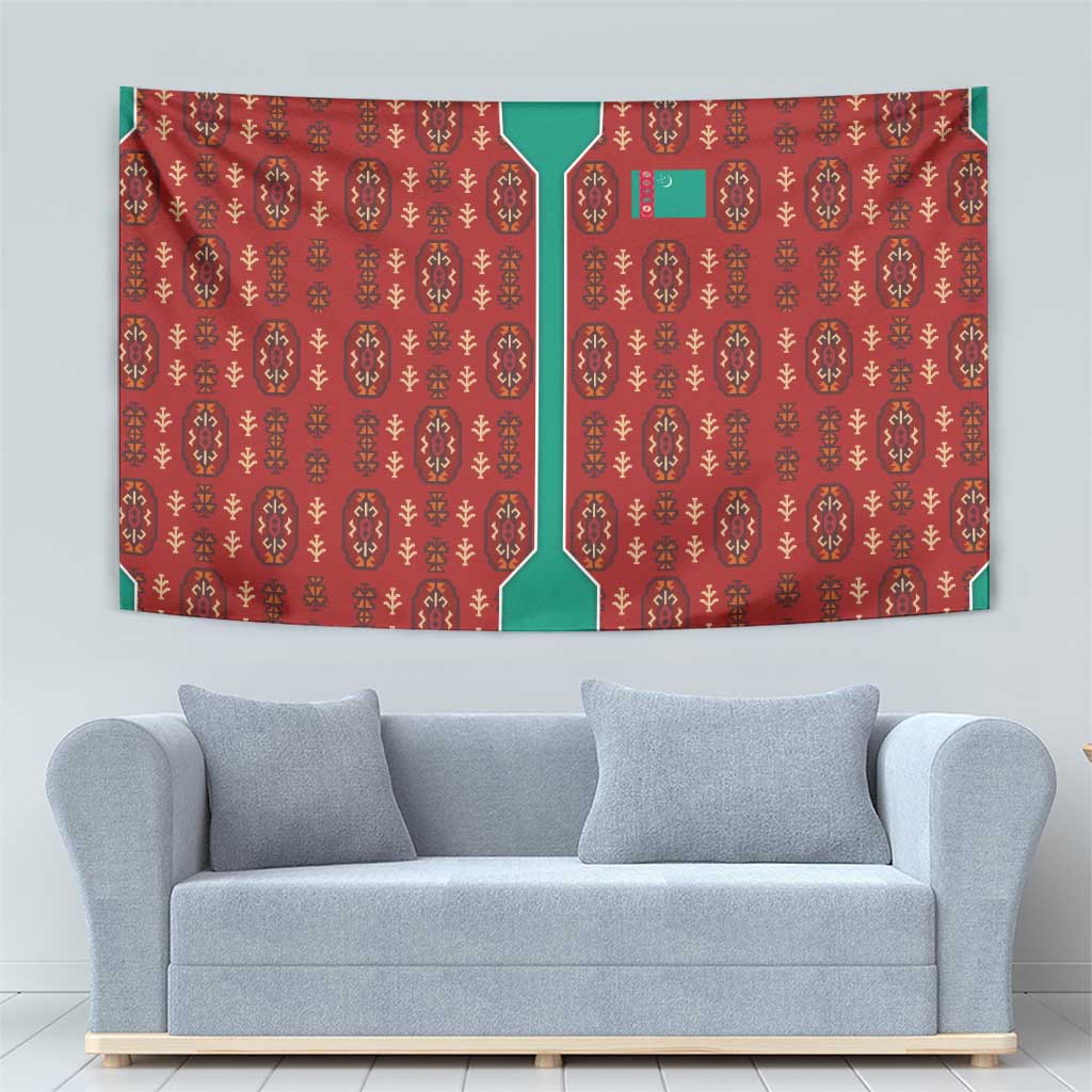 Turkmenistan Traditional Carpet Pattern Tapestry with National Flag