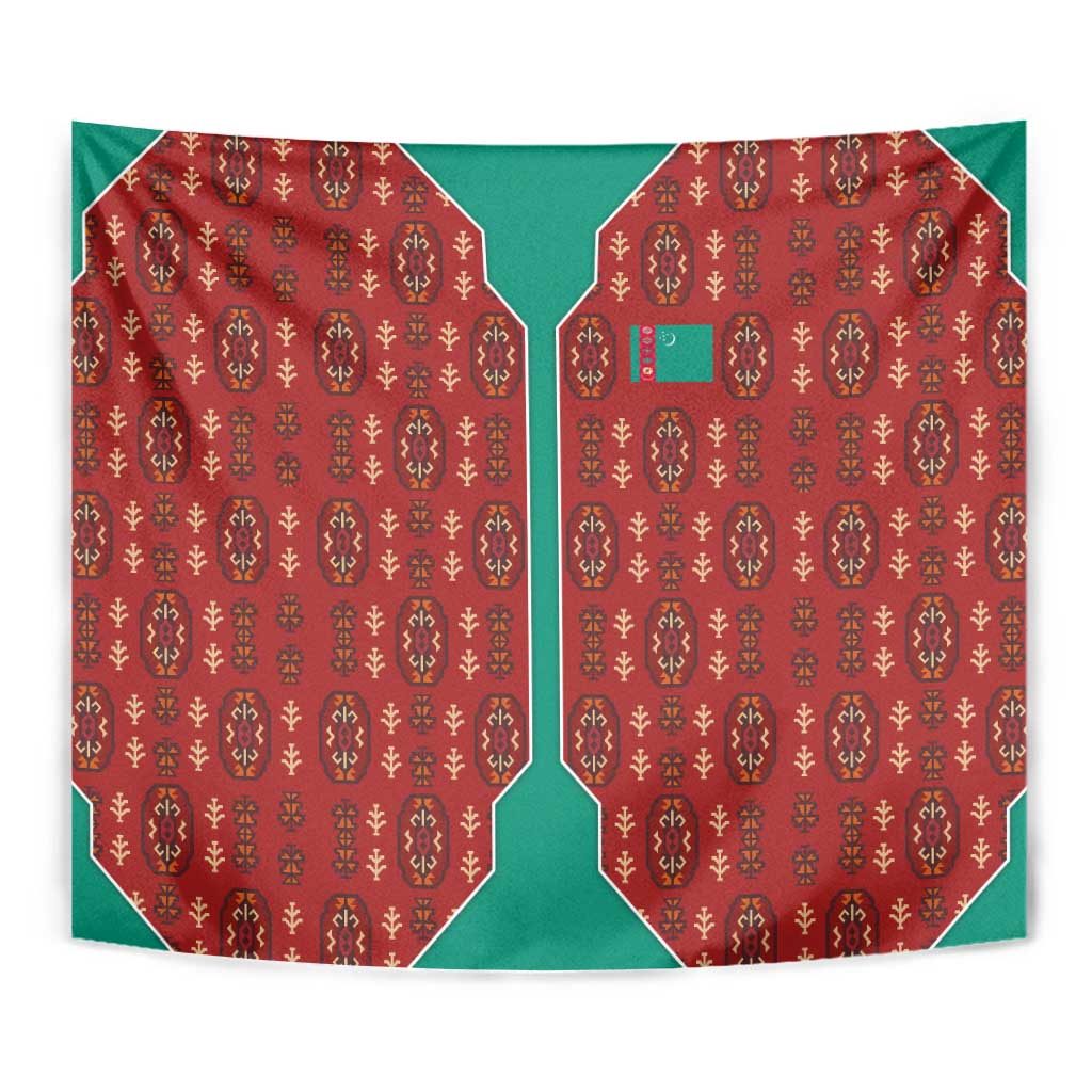Turkmenistan Traditional Carpet Pattern Tapestry with National Flag