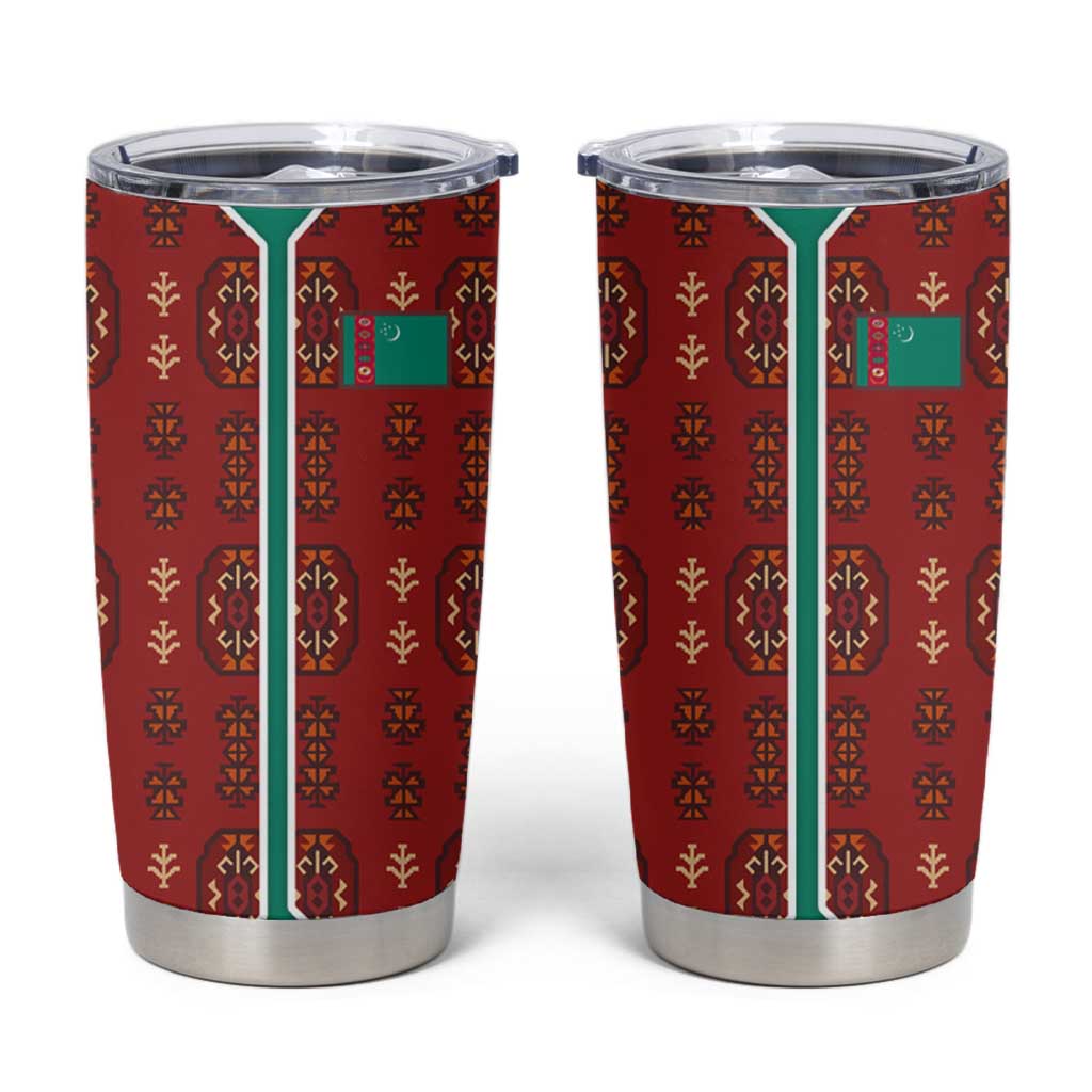Turkmenistan Traditional Carpet Pattern Tumbler Cup with National Flag