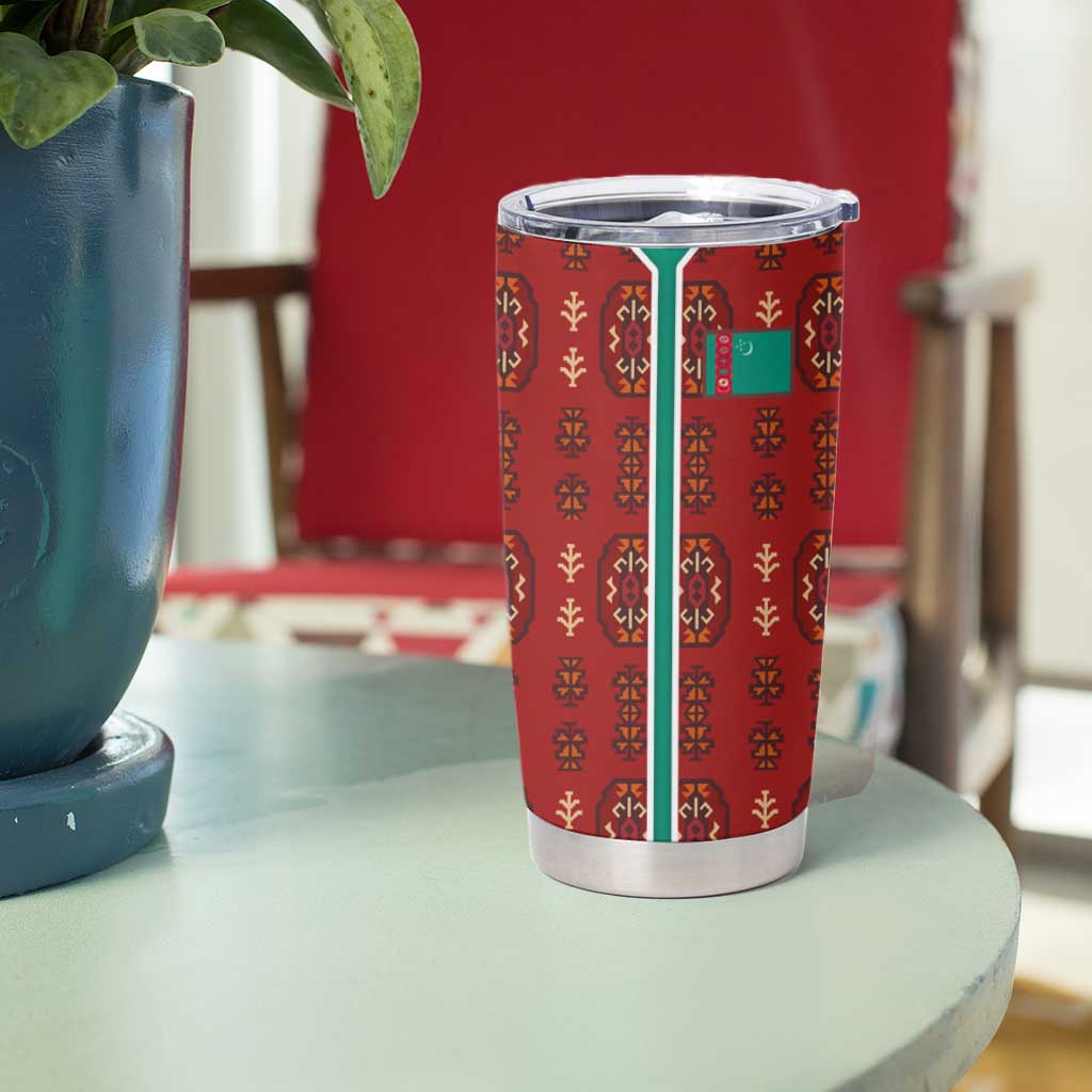Turkmenistan Traditional Carpet Pattern Tumbler Cup with National Flag