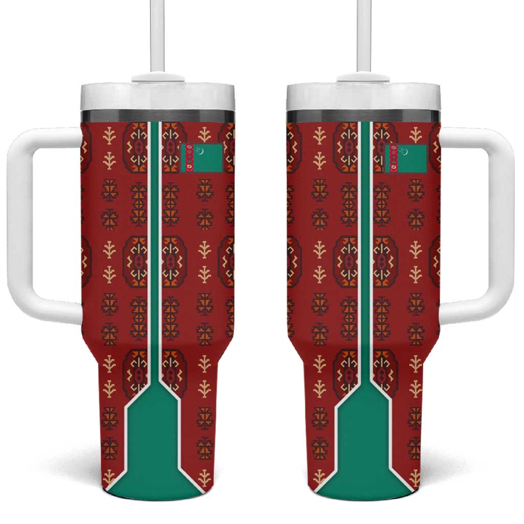 Turkmenistan Traditional Carpet Pattern Tumbler With Handle with National Flag