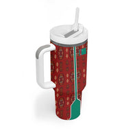 Turkmenistan Traditional Carpet Pattern Tumbler With Handle with National Flag