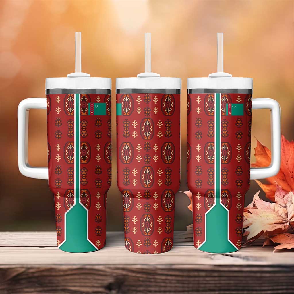 Turkmenistan Traditional Carpet Pattern Tumbler With Handle with National Flag