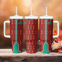 Turkmenistan Traditional Carpet Pattern Tumbler With Handle with National Flag