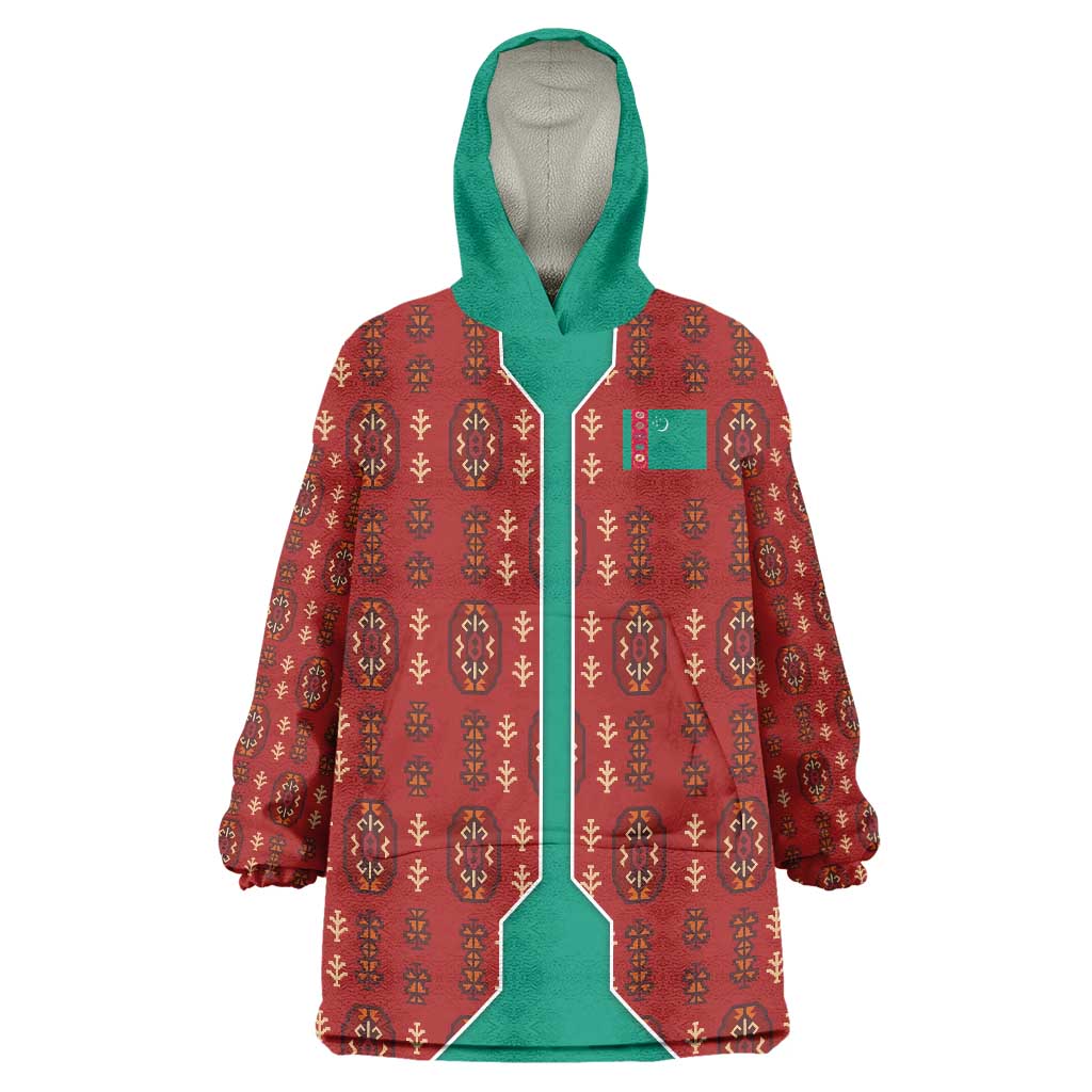 Turkmenistan Traditional Carpet Pattern Wearable Blanket Hoodie with National Flag
