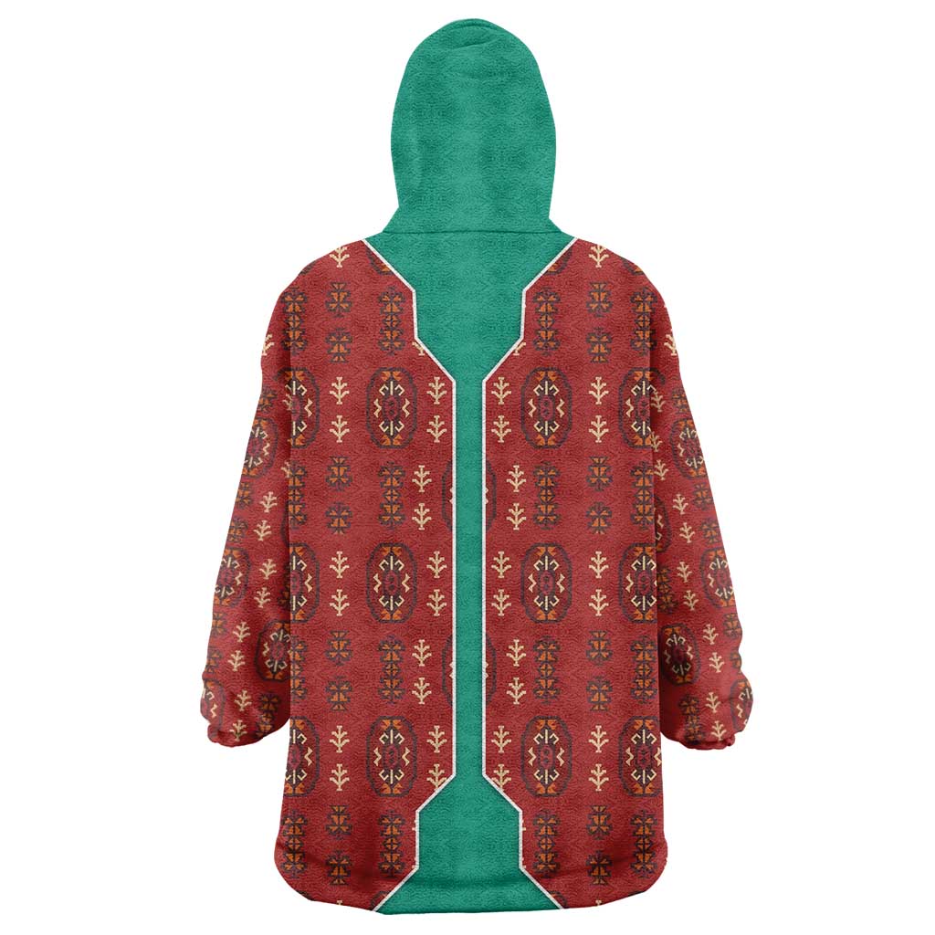 Turkmenistan Traditional Carpet Pattern Wearable Blanket Hoodie with National Flag