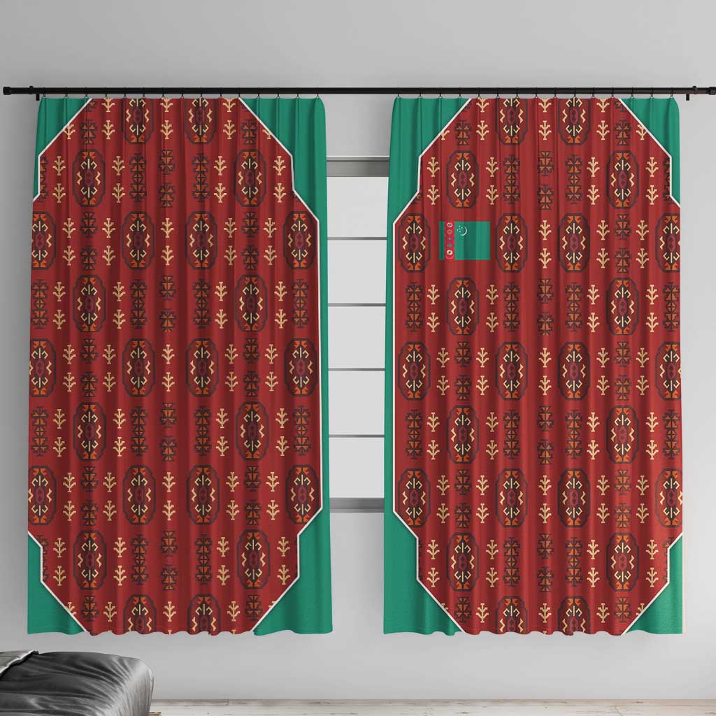Turkmenistan Traditional Carpet Pattern Window Curtain with National Flag