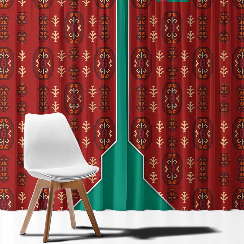 Turkmenistan Traditional Carpet Pattern Window Curtain with National Flag