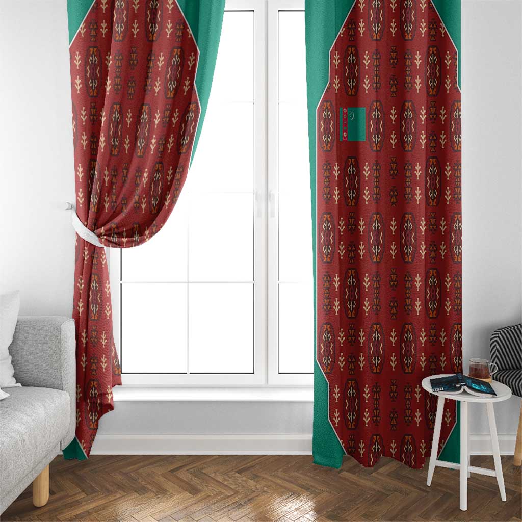 Turkmenistan Traditional Carpet Pattern Window Curtain with National Flag