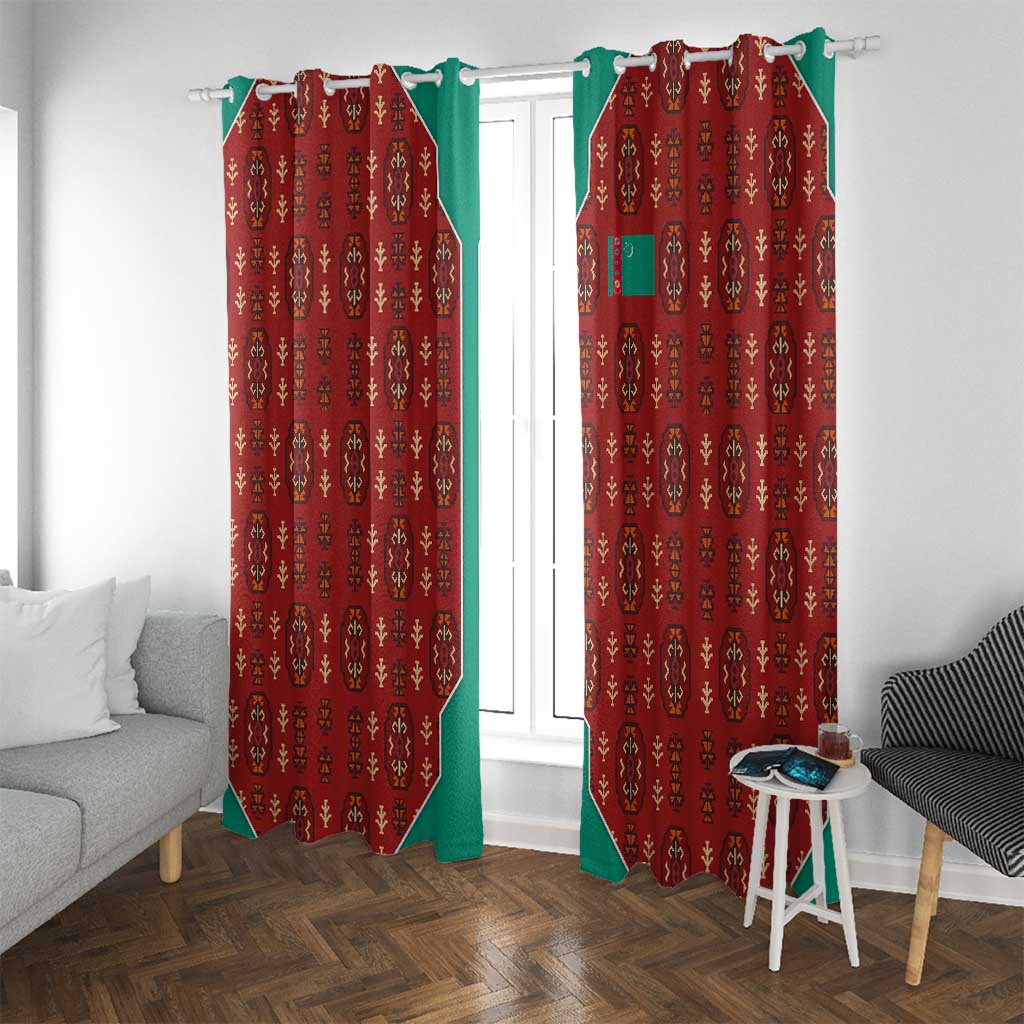 Turkmenistan Traditional Carpet Pattern Window Curtain with National Flag