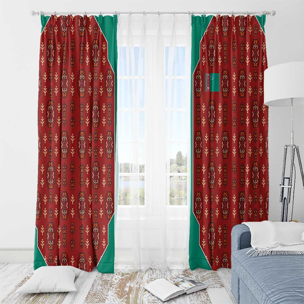 Turkmenistan Traditional Carpet Pattern Window Curtain with National Flag