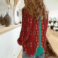 Turkmenistan Traditional Carpet Pattern Women Casual Shirt with National Flag