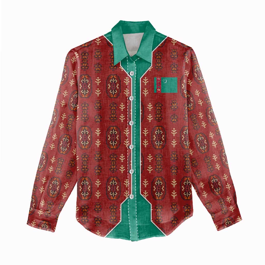 Turkmenistan Traditional Carpet Pattern Women Casual Shirt with National Flag