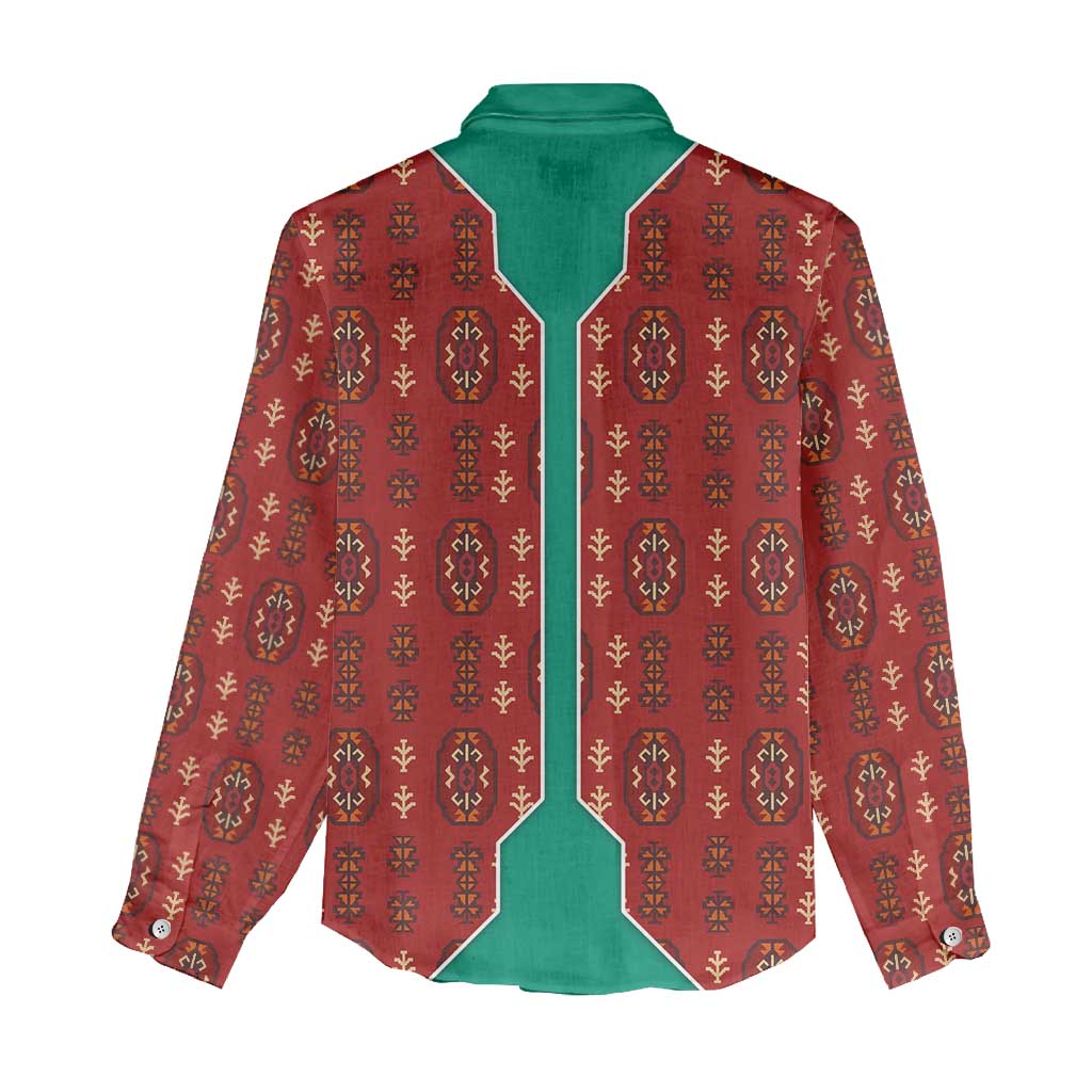 Turkmenistan Traditional Carpet Pattern Women Casual Shirt with National Flag