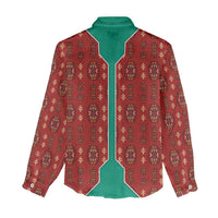 Turkmenistan Traditional Carpet Pattern Women Casual Shirt with National Flag