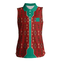 Turkmenistan Traditional Carpet Pattern Women Sleeveless Polo Shirt with National Flag