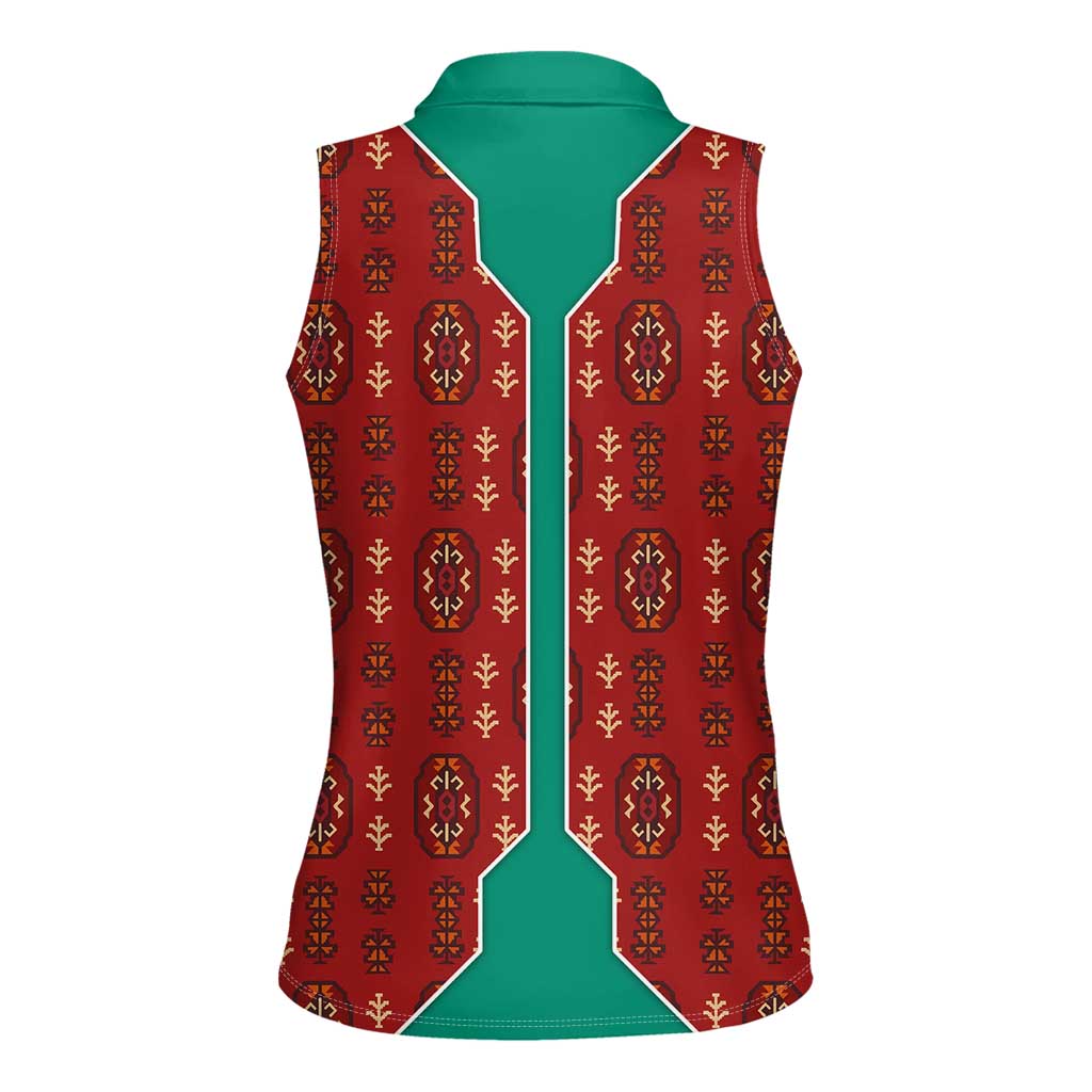 Turkmenistan Traditional Carpet Pattern Women Sleeveless Polo Shirt with National Flag