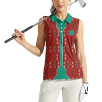 Turkmenistan Traditional Carpet Pattern Women Sleeveless Polo Shirt with National Flag