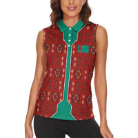 Turkmenistan Traditional Carpet Pattern Women Sleeveless Polo Shirt with National Flag