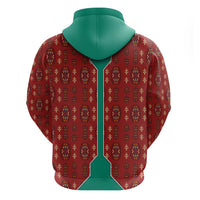 Turkmenistan Traditional Carpet Pattern Zip Hoodie with National Flag