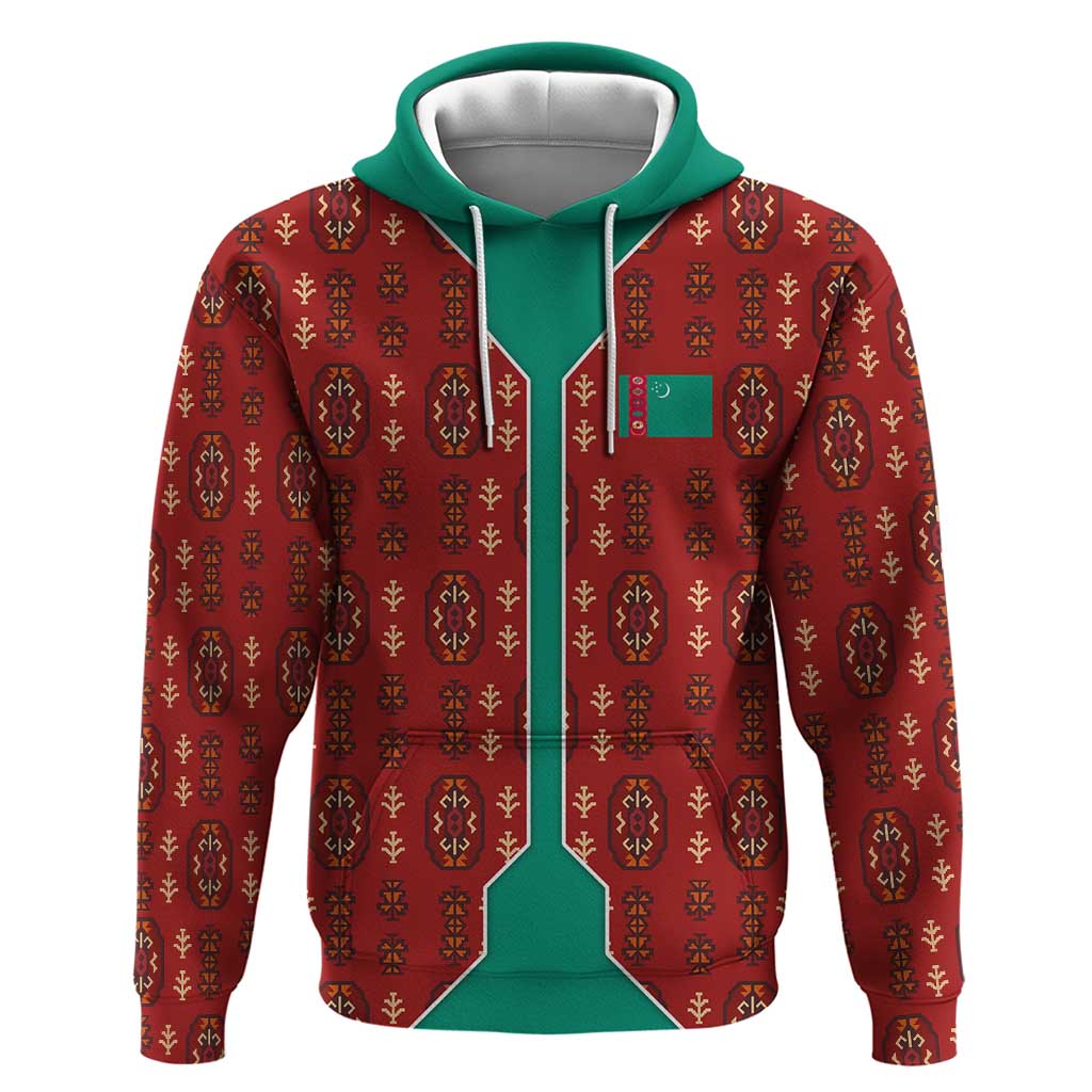 Turkmenistan Traditional Carpet Pattern Zip Hoodie with National Flag