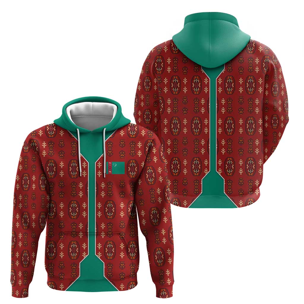 Turkmenistan Traditional Carpet Pattern Zip Hoodie with National Flag