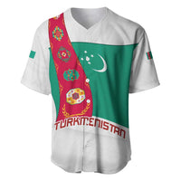 Turkmenistan Flag Baseball Jersey with National Emblem and Carpet Stripe Design