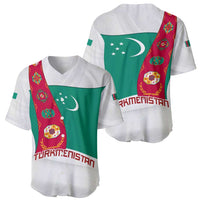 Turkmenistan Flag Baseball Jersey with National Emblem and Carpet Stripe Design
