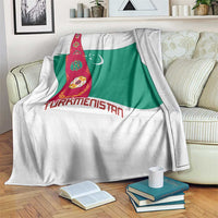 Turkmenistan Flag Blanket with National Emblem and Carpet Stripe Design