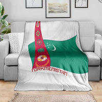 Turkmenistan Flag Blanket with National Emblem and Carpet Stripe Design