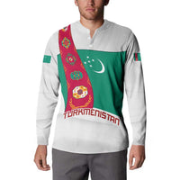 Turkmenistan Flag Button Sweatshirt with National Emblem and Carpet Stripe Design