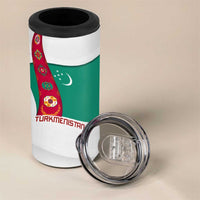 Turkmenistan Flag 4 in 1 Can Cooler Tumbler with National Emblem and Carpet Stripe Design