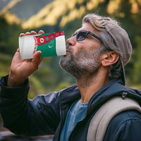 Turkmenistan Flag 4 in 1 Can Cooler Tumbler with National Emblem and Carpet Stripe Design