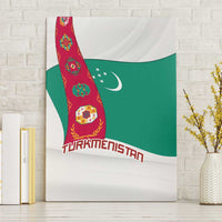 Turkmenistan Flag Canvas Wall Art with National Emblem and Carpet Stripe Design