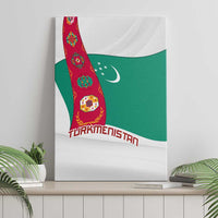 Turkmenistan Flag Canvas Wall Art with National Emblem and Carpet Stripe Design