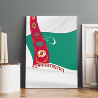 Turkmenistan Flag Canvas Wall Art with National Emblem and Carpet Stripe Design