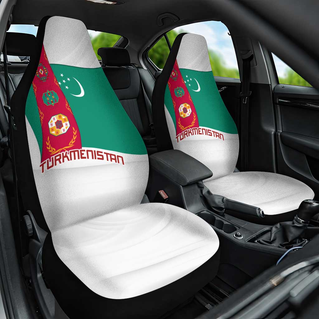 Turkmenistan Flag Car Seat Cover with National Emblem and Carpet Stripe Design