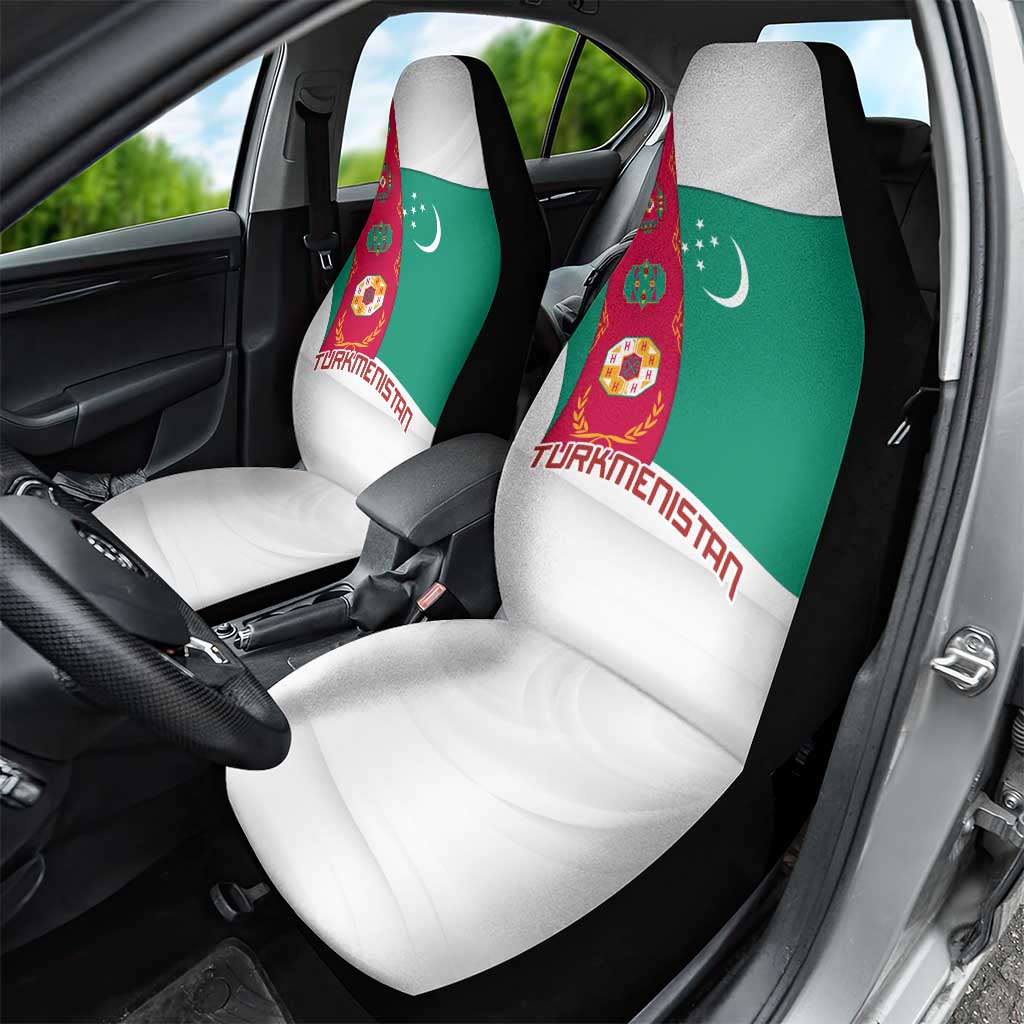 Turkmenistan Flag Car Seat Cover with National Emblem and Carpet Stripe Design