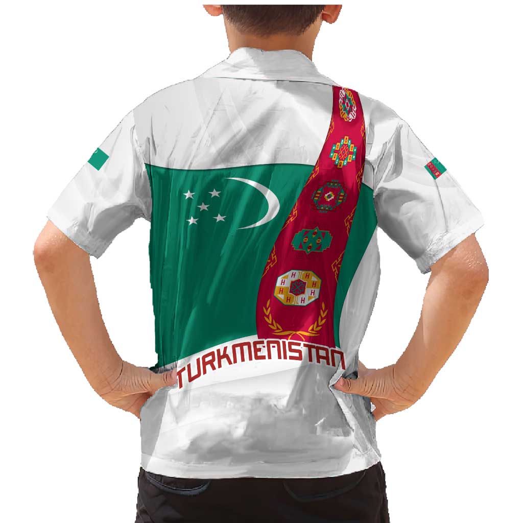 Turkmenistan Flag Family Matching Mermaid Dress and Hawaiian Shirt with National Emblem and Carpet Stripe Design