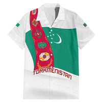 Turkmenistan Flag Family Matching Mermaid Dress and Hawaiian Shirt with National Emblem and Carpet Stripe Design