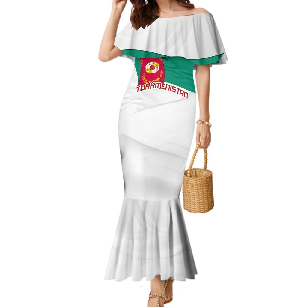Turkmenistan Flag Family Matching Mermaid Dress and Hawaiian Shirt with National Emblem and Carpet Stripe Design