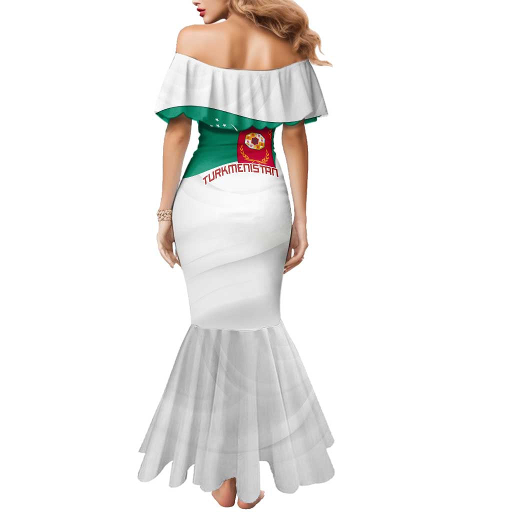 Turkmenistan Flag Family Matching Mermaid Dress and Hawaiian Shirt with National Emblem and Carpet Stripe Design