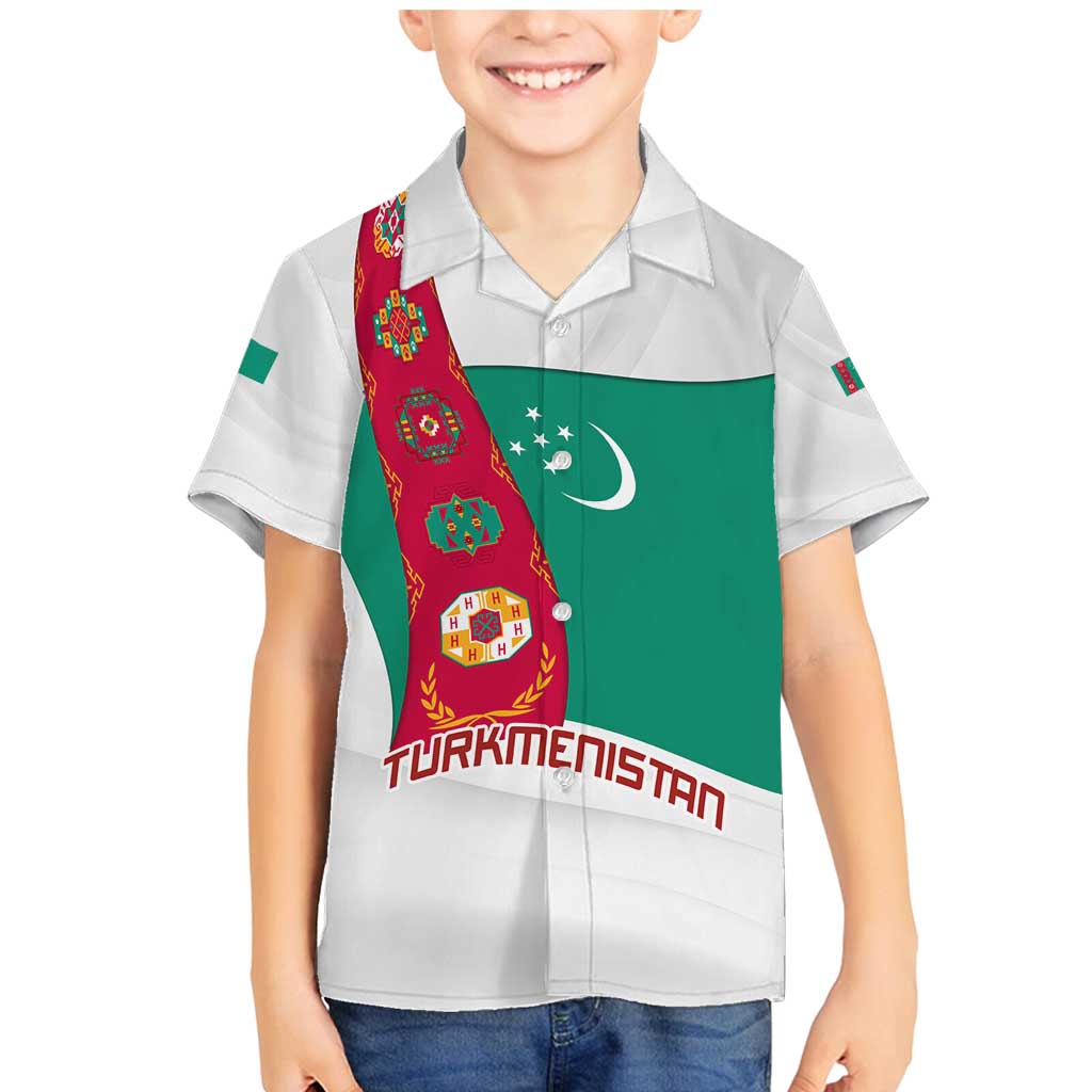Turkmenistan Flag Family Matching Mermaid Dress and Hawaiian Shirt with National Emblem and Carpet Stripe Design