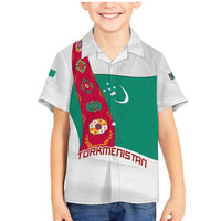 Turkmenistan Flag Family Matching Mermaid Dress and Hawaiian Shirt with National Emblem and Carpet Stripe Design