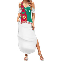 Turkmenistan Flag Family Matching Summer Maxi Dress and Hawaiian Shirt with National Emblem and Carpet Stripe Design