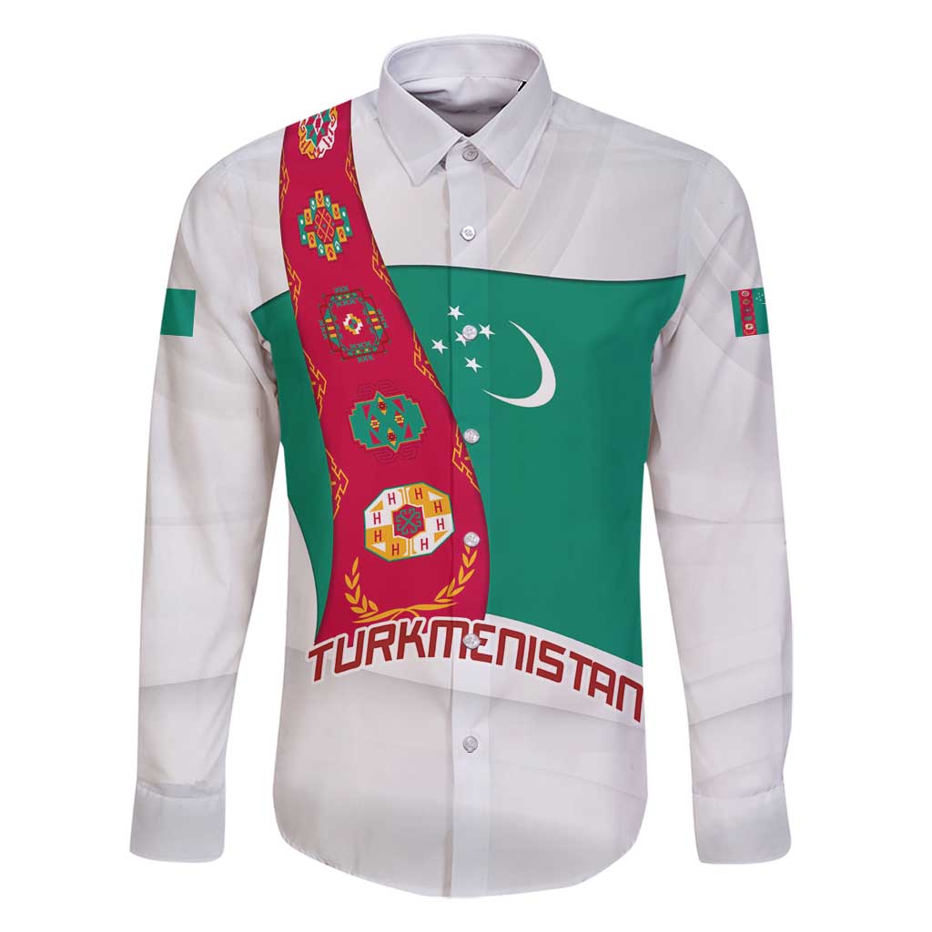 Turkmenistan Flag Family Matching Tank Maxi Dress and Hawaiian Shirt with National Emblem and Carpet Stripe Design