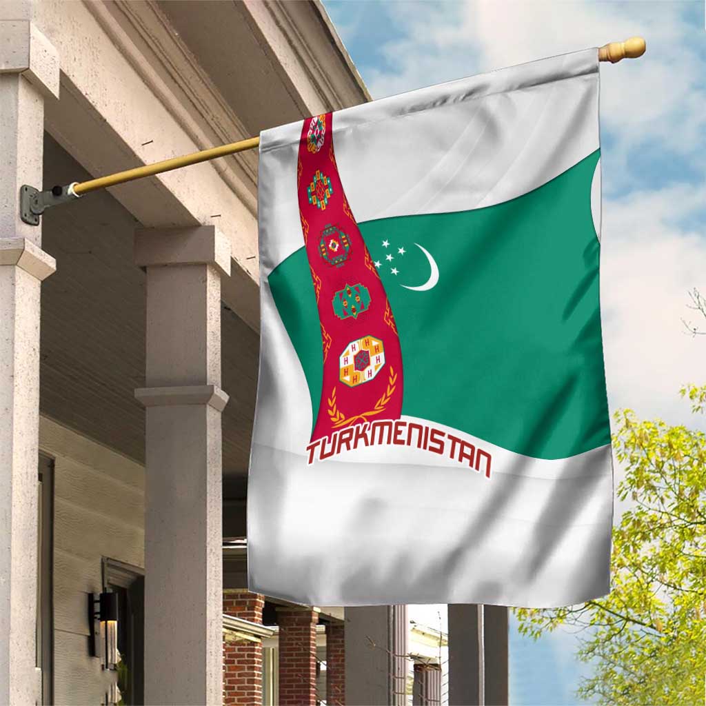 Turkmenistan Flag Garden Flag with National Emblem and Carpet Stripe Design